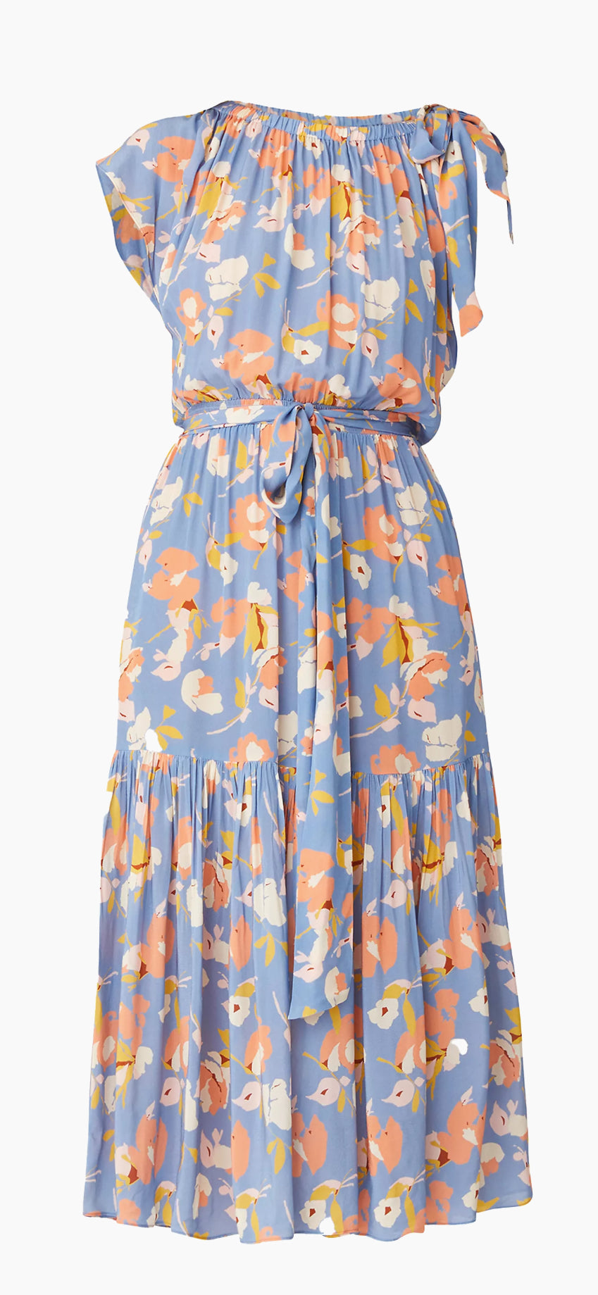 Shoshanna Peony Floral Tiered Midi Dress - Slate Blue Multi