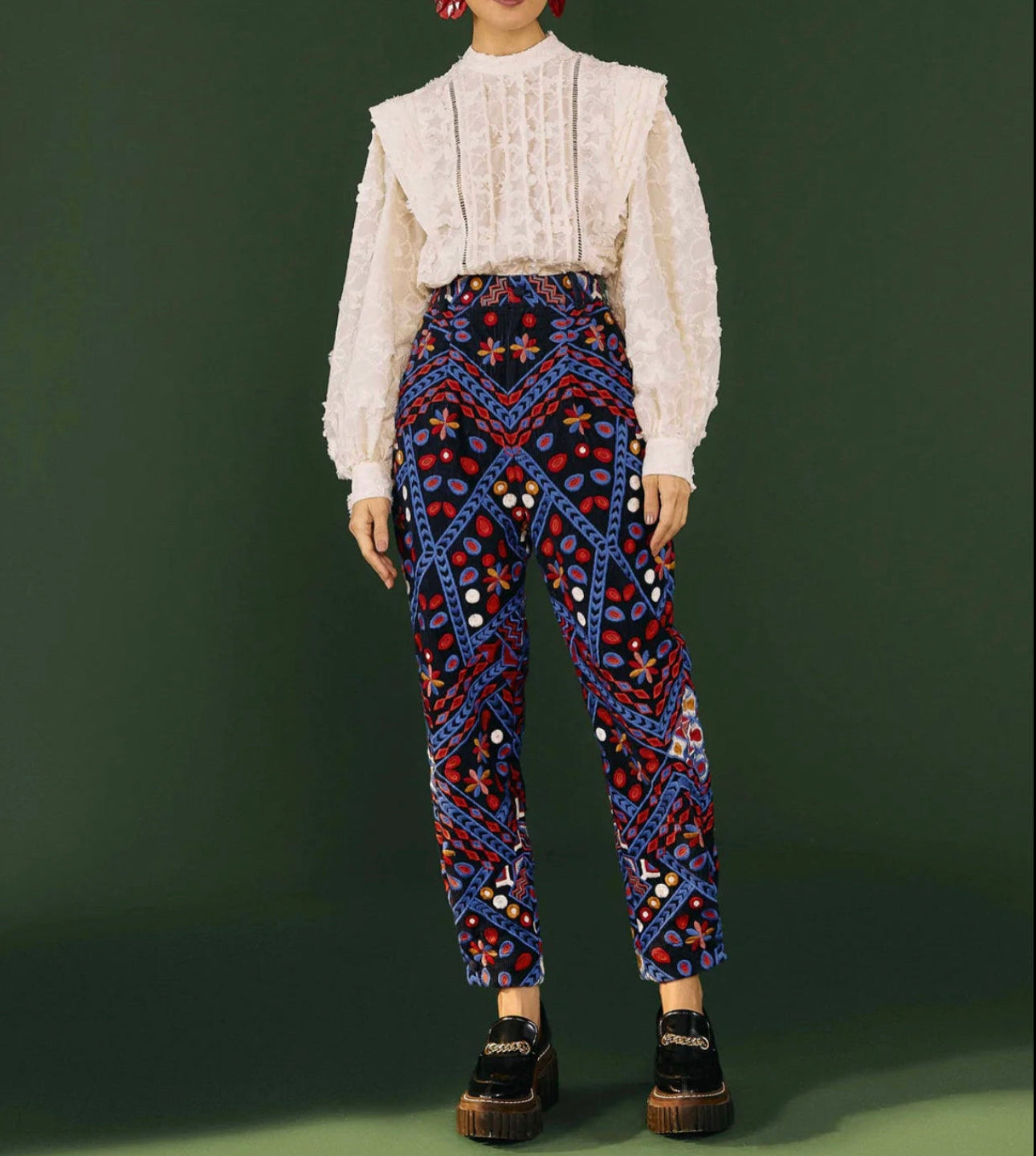 Farm Rio Embroidered Corduroy Pants