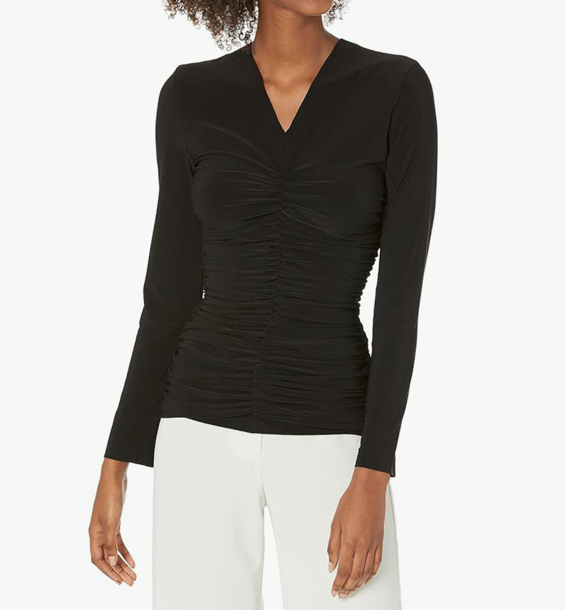Norma Kamali V-Neck Slinky Top - Black