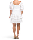 Sail To Sable Puff Sleeve Smocked Dress - White Eyelet