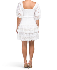 Sail To Sable Puff Sleeve Smocked Dress - White Eyelet