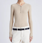 Proenza Schouler White Label Isla Knit Henley in Viscose Rib - Khaki