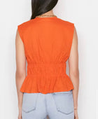 Frame Orange Crush Ruched V Neck Sleeveless Blouse