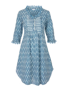 At Last... Annabel Cotton Kaftan/Tunic - Fresh Navy & White