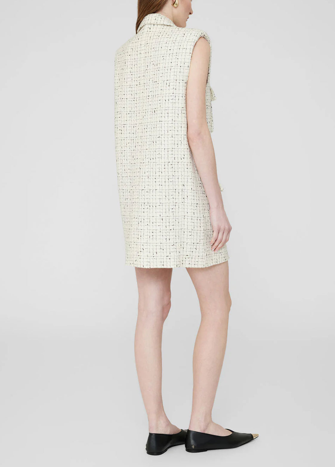 Anine Bing Alden Tweed Dress - Cream/Black