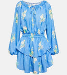 LoveShackFancy Popover Floral Mini Dress - Blueberry Lemonade