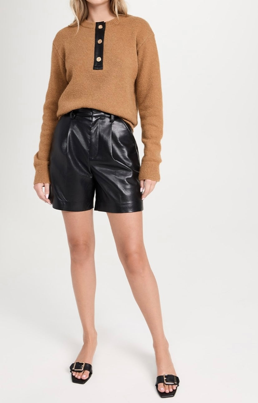 Frame Leather Placket Henley - Camel