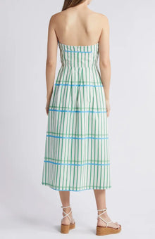 Du Paradis Marseille Stripe Strapless Fit & Flare Sundress - Ocean Green Stripe