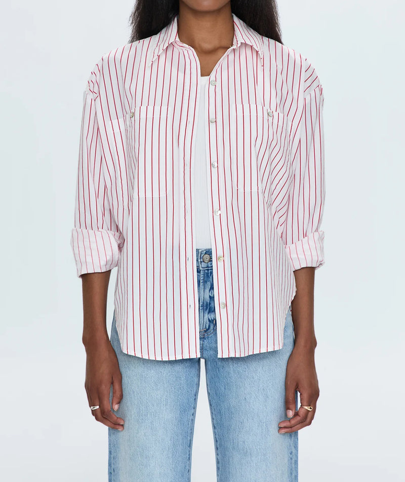 Pistola Samantha Oversized Button Up Shirt - Ruby Stripe