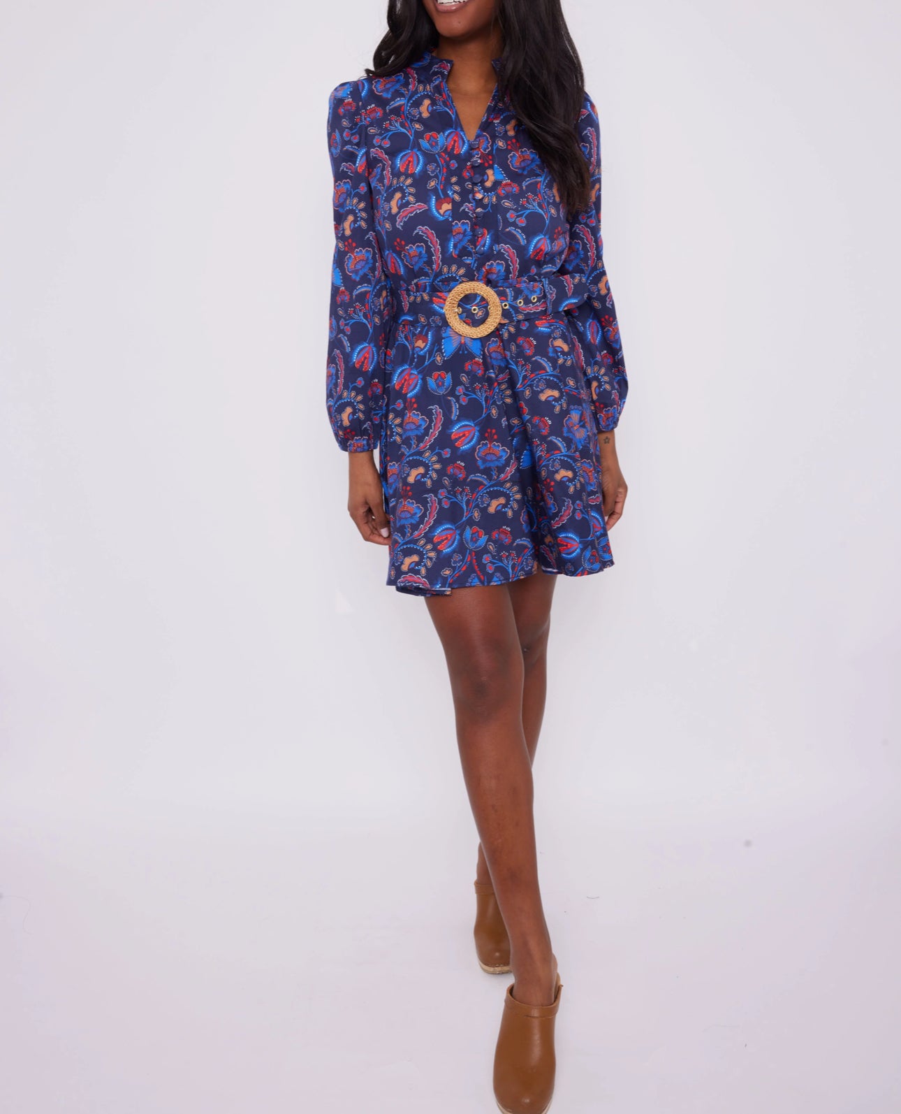 Sail To Sable Aztec Floral Belted Tunic Dress