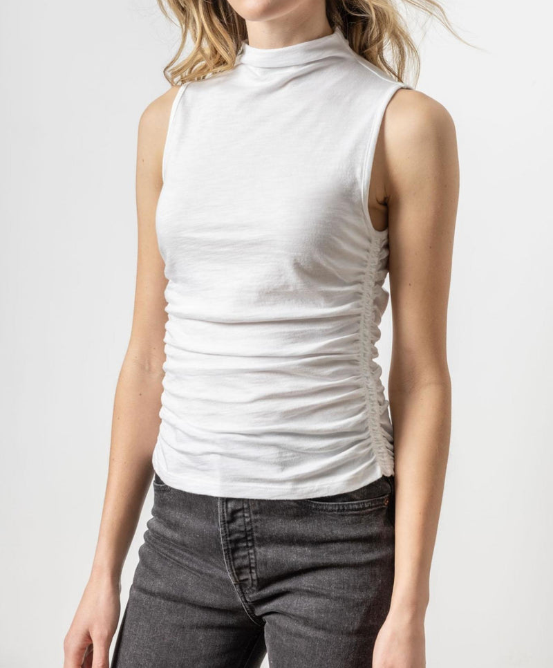 LILLA|P Shirred Mock Neck Tank - White
