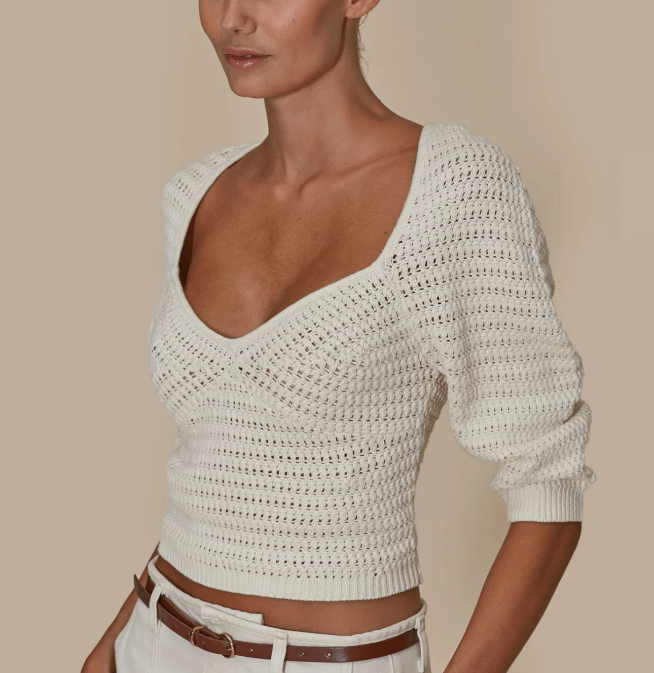 LE JEAN Linen Crochet Top - Sand