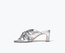 Frēda Salvador Valentina Ruched Mid-Heel Sandal - Silver Calf
