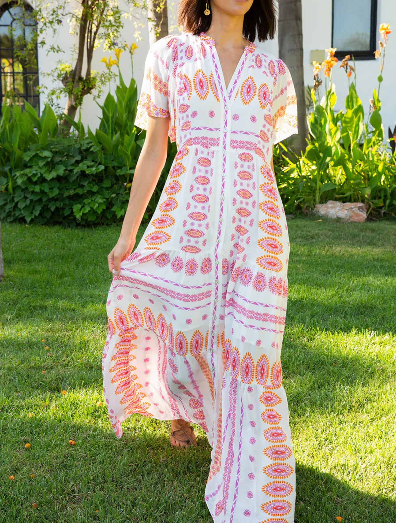 Hale Bob Hania Button Maxi Dress - Pink