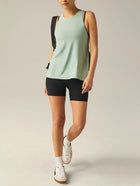 Beyond Yoga Featherweight Captivate Cutout Tank - Minty Slate Heather