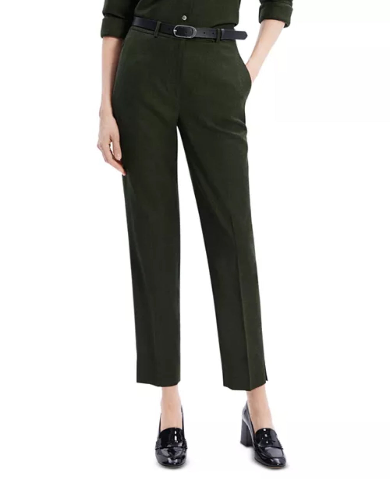 Theory Wool Tapered Pants - Hunter Green Melange