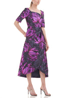 Kay Unger Tallulah Tea Length Dress - Cerise/Navy