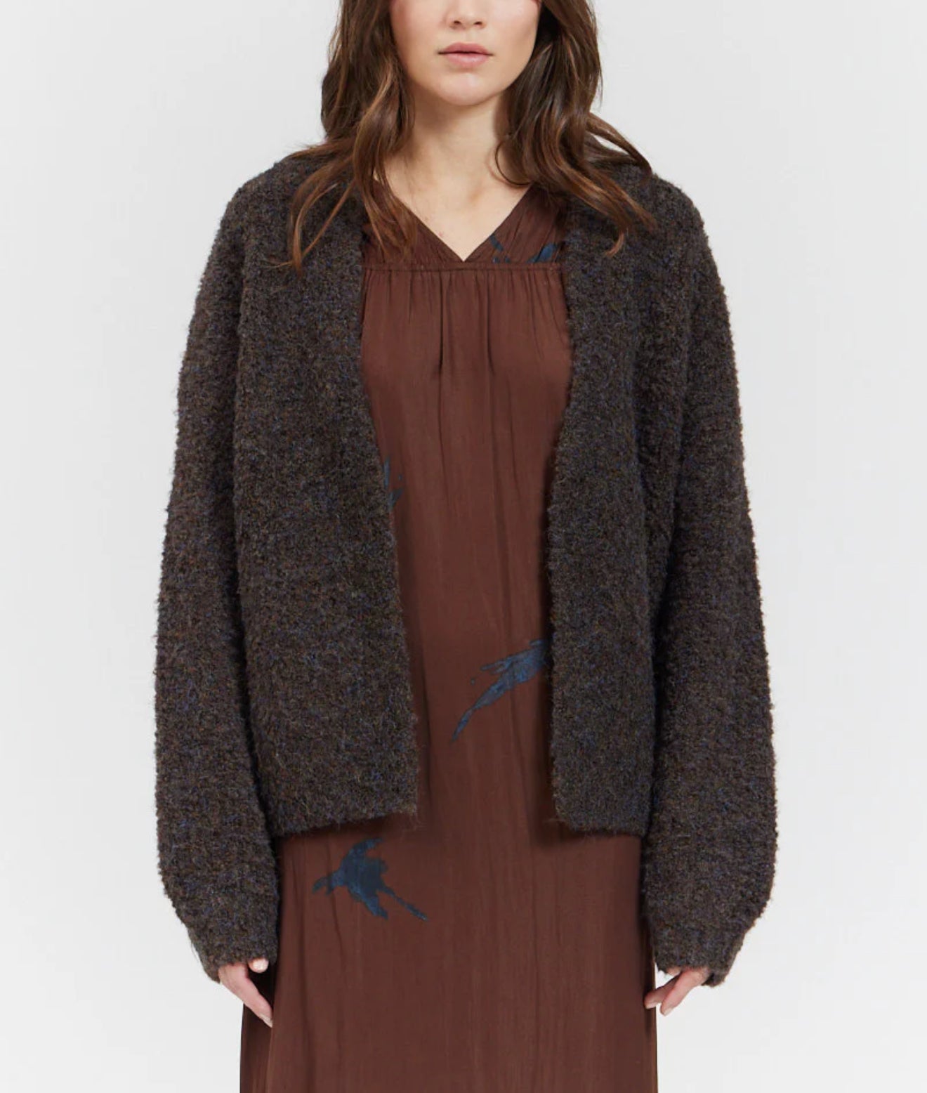 There-Elsewhere Wool Blend Open Texture Cardigan - Dark Chocolate