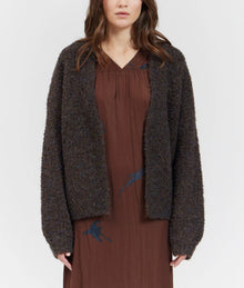 There-Elsewhere Wool Blend Open Texture Cardigan - Dark Chocolate