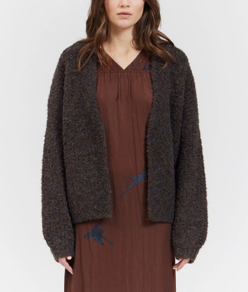 There-Elsewhere Wool Blend Open Texture Cardigan - Dark Chocolate