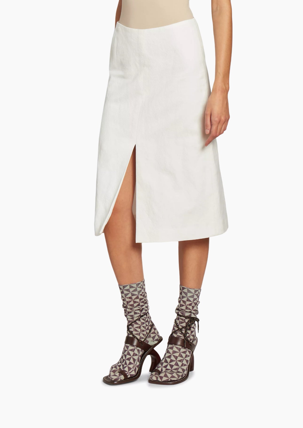 Dries Van Noten  Linen-Cotton Midi-Skirt - White