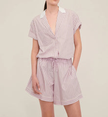 Marissa Webb Margo Notch Collar Camp Shirt - Carnation Edie Stripe White Combo