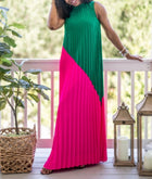 Sail to Sable Emma Pleated Maxi Dress - Forest/Watermelon