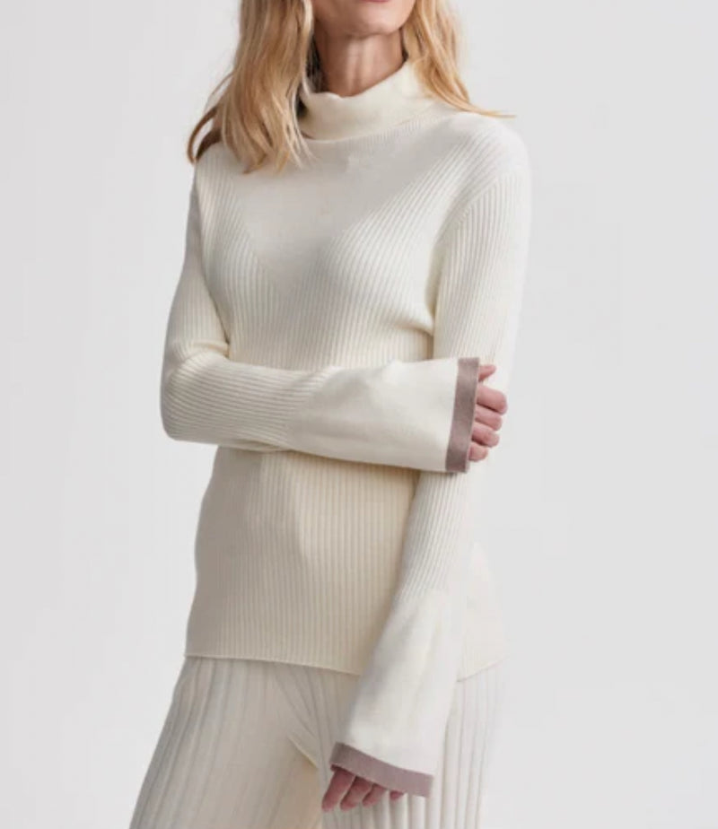 Varley Ravena Rib Knit High Neck Top - Egret