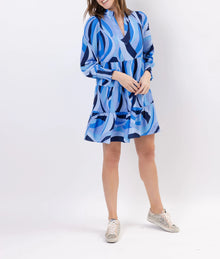 Sail to Sable Swirl Print Long Sleeve Tunic Flare Dress