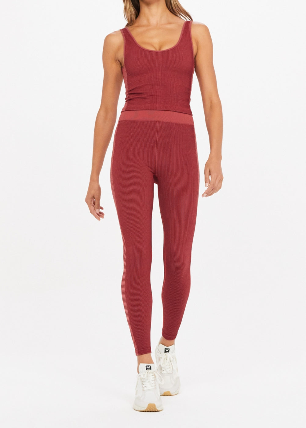 The Upside Ribbed Seamless Midi Pant - Sangria