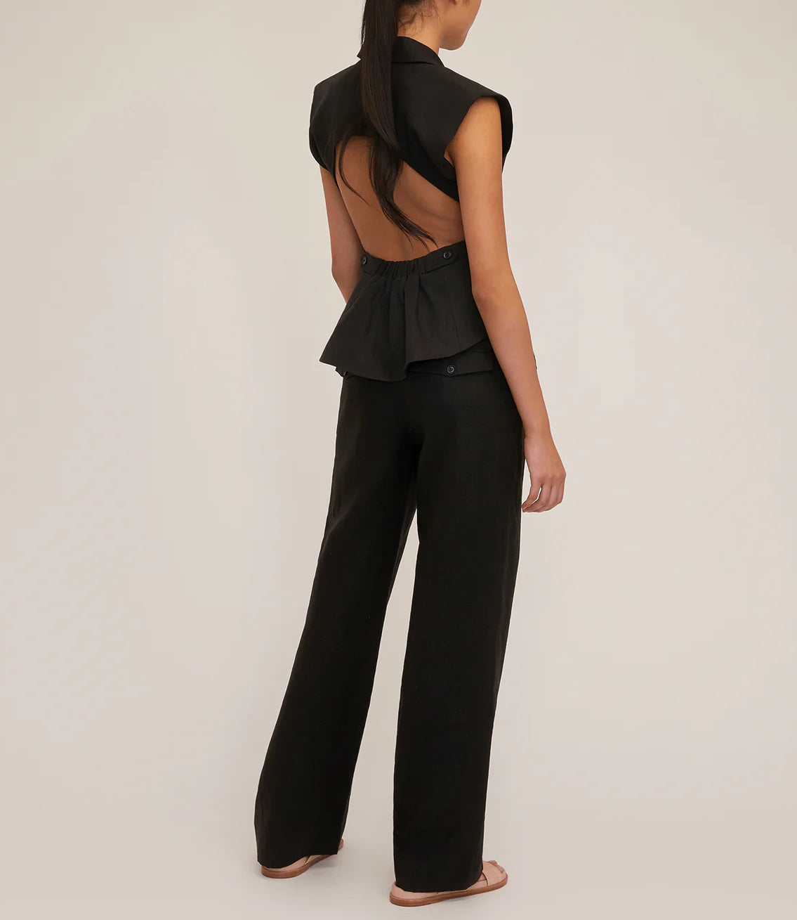 Marissa Webb Theo Linen Double Waist Trouser - Black