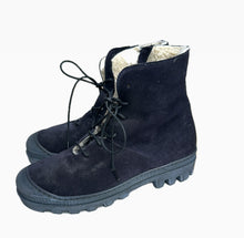 Lofina Lace Up Suede Boots With Shearling Interior - Navy