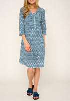 At Last... Annabel Cotton Kaftan/Tunic - Fresh Navy & White