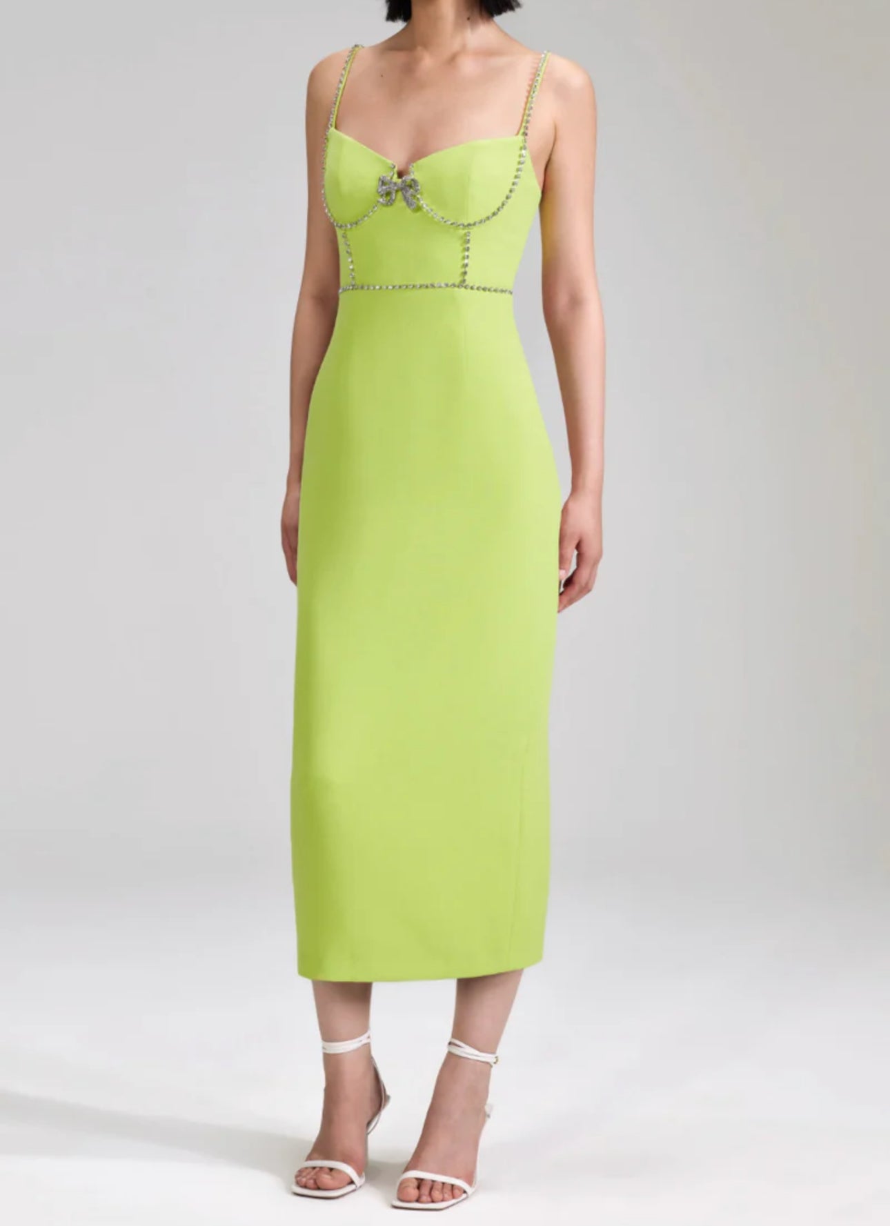 Self-Portrait Crepe Bow Midi Dress - Lime