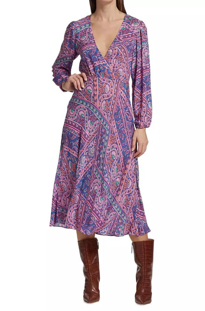 ba&sh Franky Paisley Dress - Blue Multi
