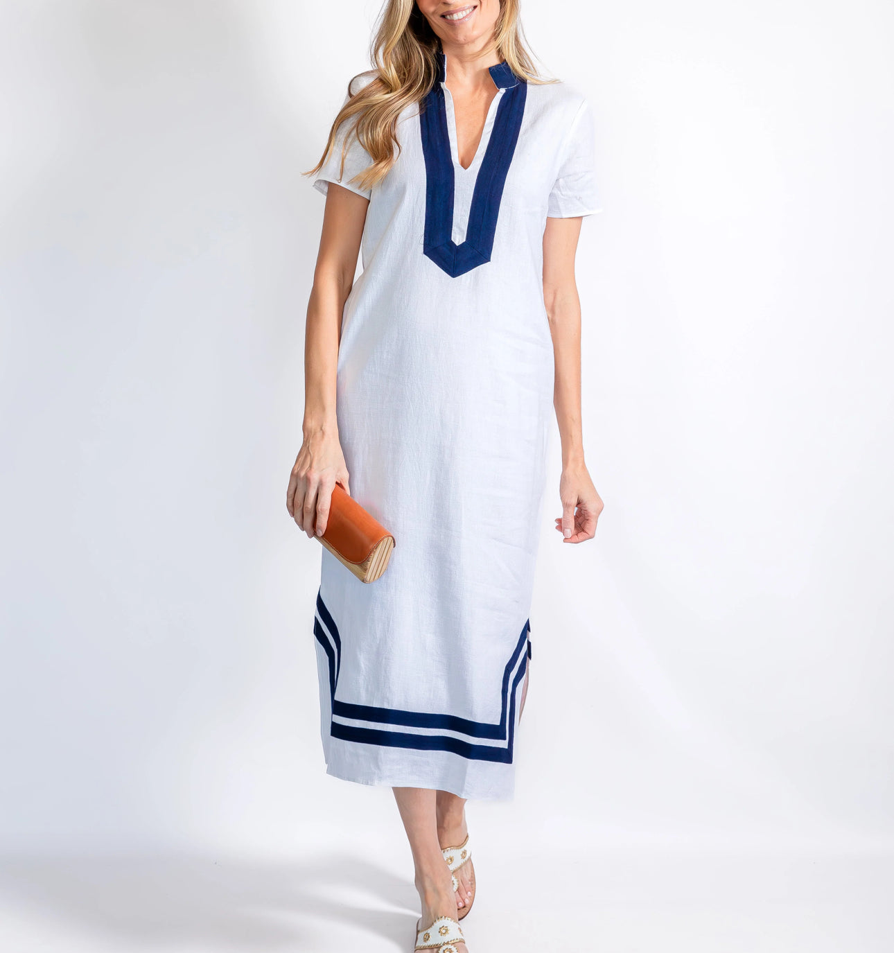 Sail To Sable Short Sleeve Classic Maxi Tunic - White/Navy