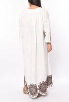 Greek Archaic Kori Embroidered Linen Dress - White