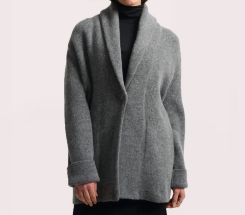 White + Warren Brushed Lofty Blend Shawl Collar Coat - Grey