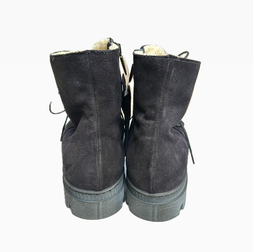 Lofina Lace Up Suede Boots With Shearling Interior - Navy