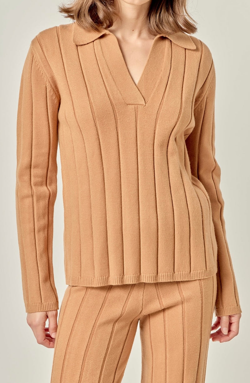 English Factory Texture Knit Top - Camel