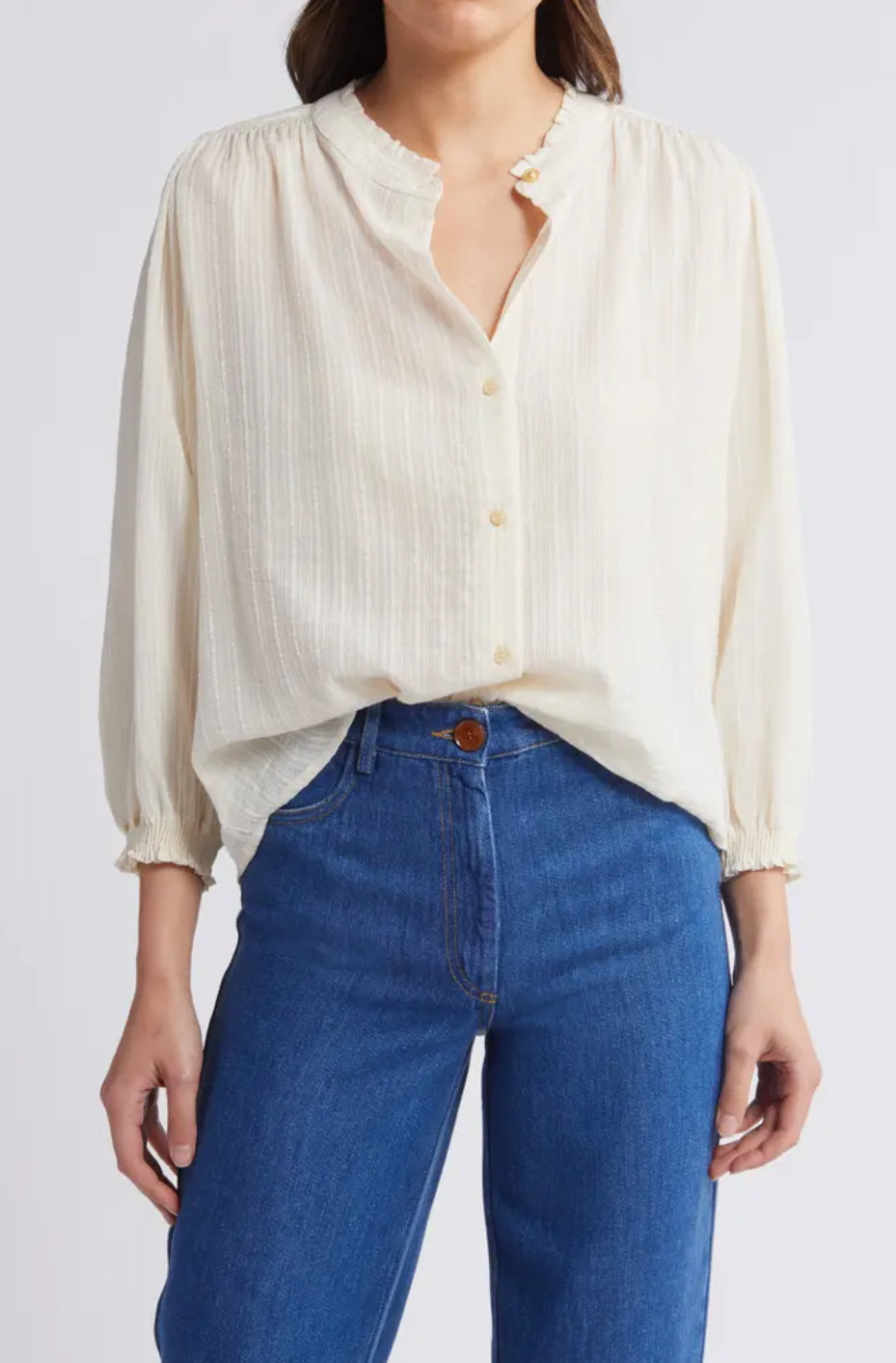 Sessùn Amalia Stripe Jacquard Button-Up Shirt - Fleur De Sel