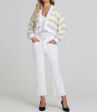 525 America Zoe Cotton Open Stitch Cardigan- Bleach White Multi