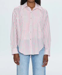 Pistola Samantha Oversized Button Up Shirt - Ruby Stripe