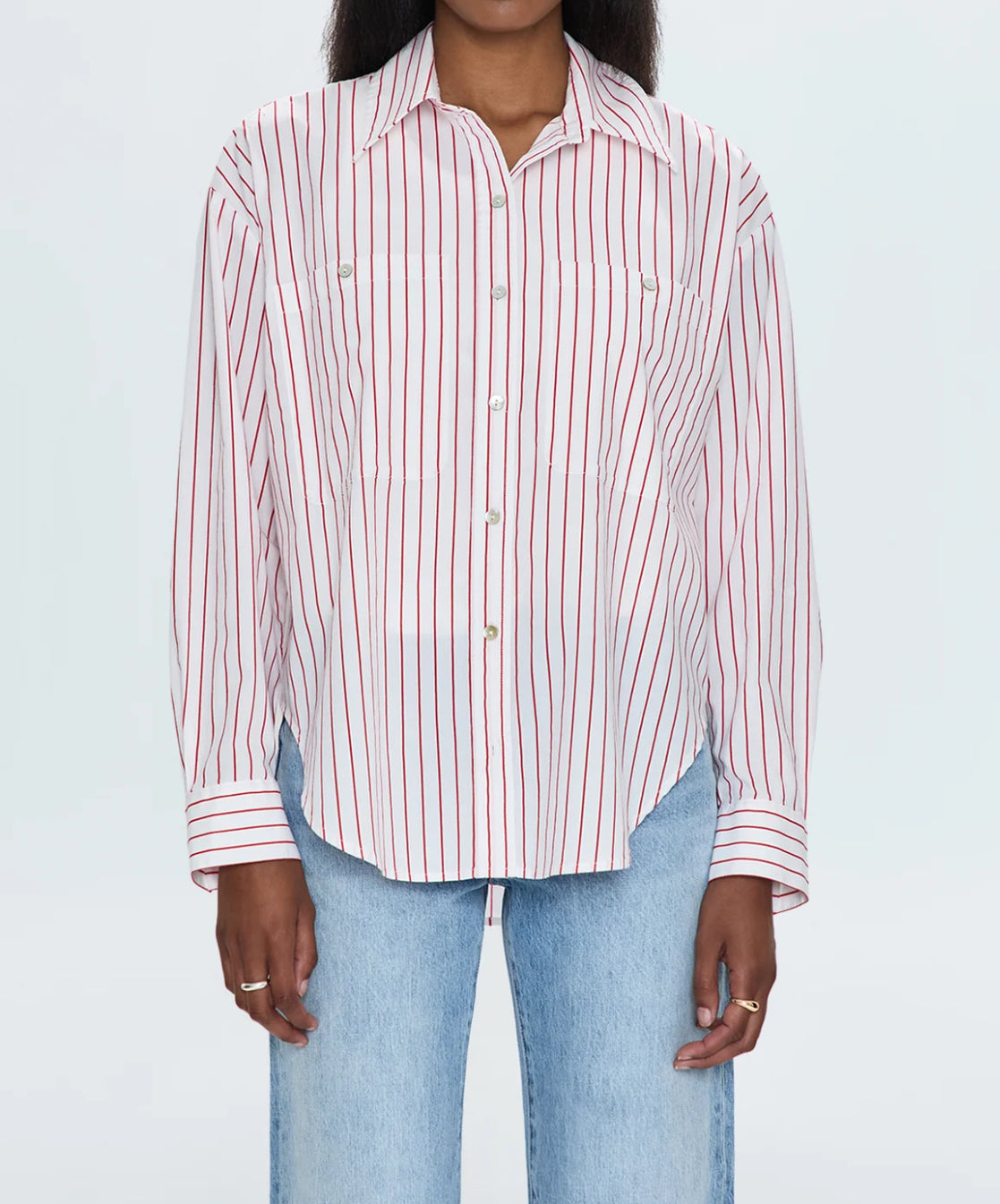 Pistola Samantha Oversized Button Up Shirt - Ruby Stripe