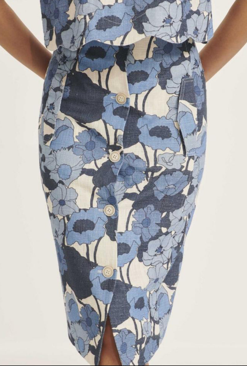 Tara Jarmon Jacoba Floral Denim Pencil Skirt