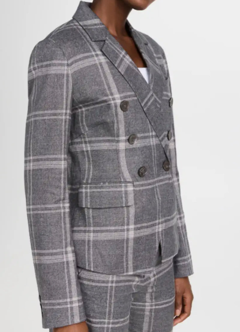 Marissa Webb Perrie Steel Plaid Double Breasted Blazer