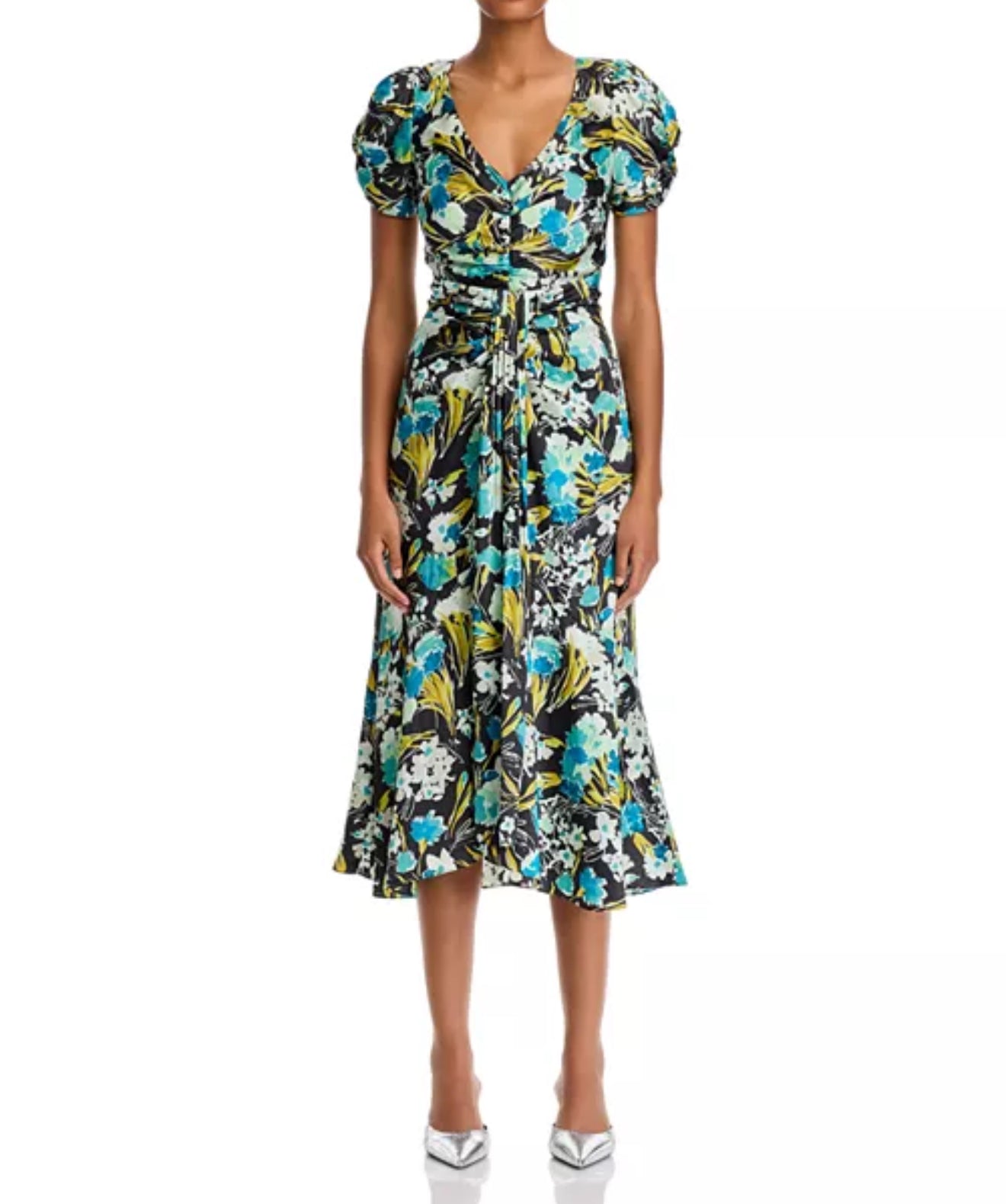 Cinq à Sept Tossed Floral Walker Dress - Obsidian Multi