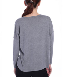 Minnie Rose Cotton Cashmere V Neck Pullover - Grey Shadow