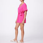 Monrow Gauze Wrap Romper - Raspberry