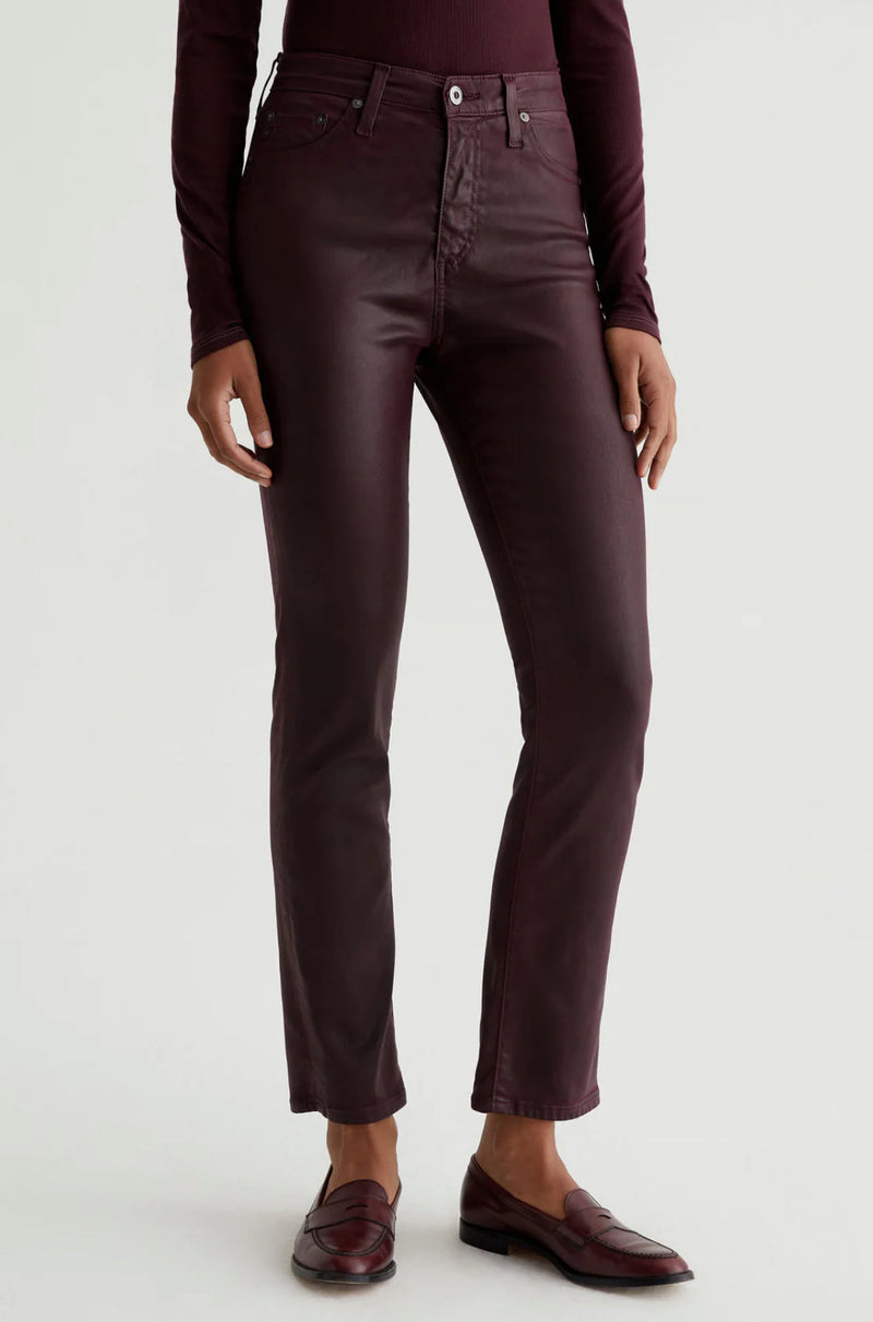 AG Jeans Leatherette High Rise Slim Straight - Pinot Noir